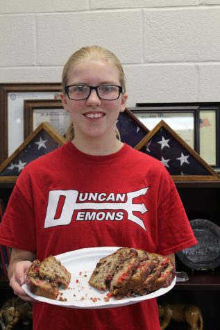 Breanna Ferguson won a blue ribbon for her cherry chocolate banana bread, which she entered in the Stephens County Free Fair.