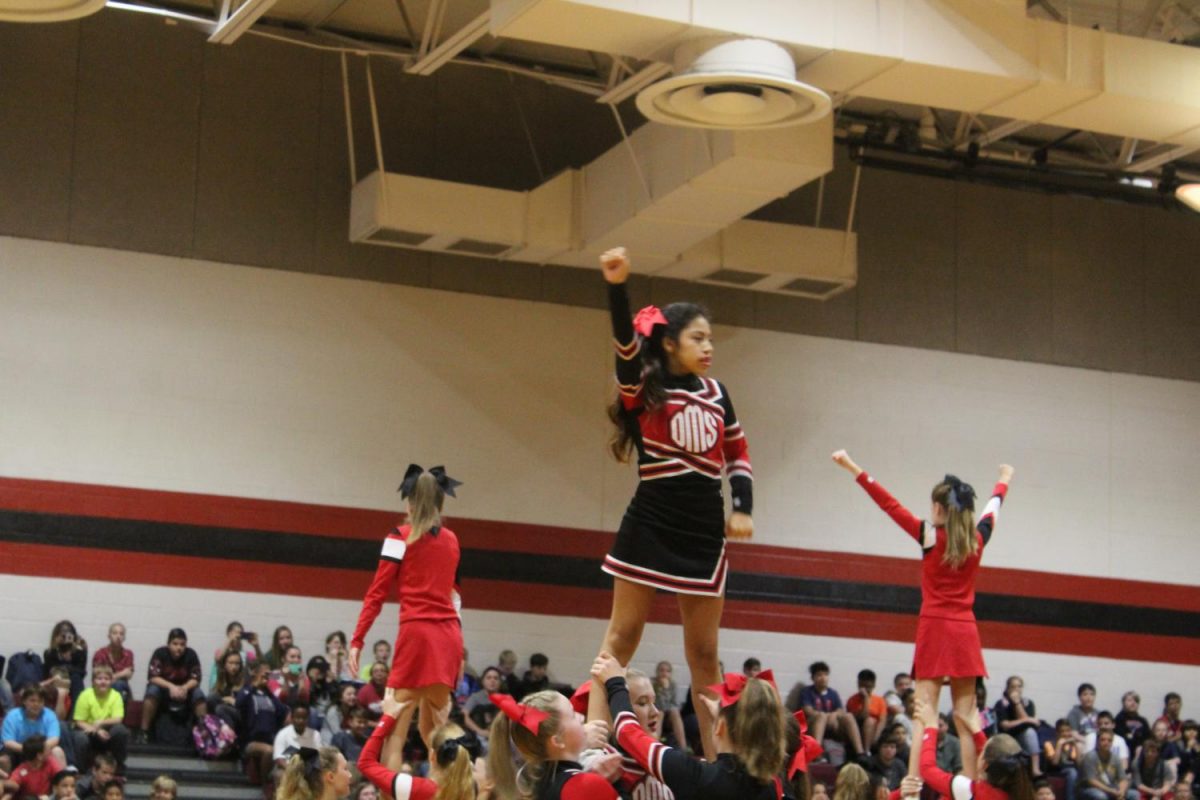 The DMS cheerleaders perform during todays pep rally.