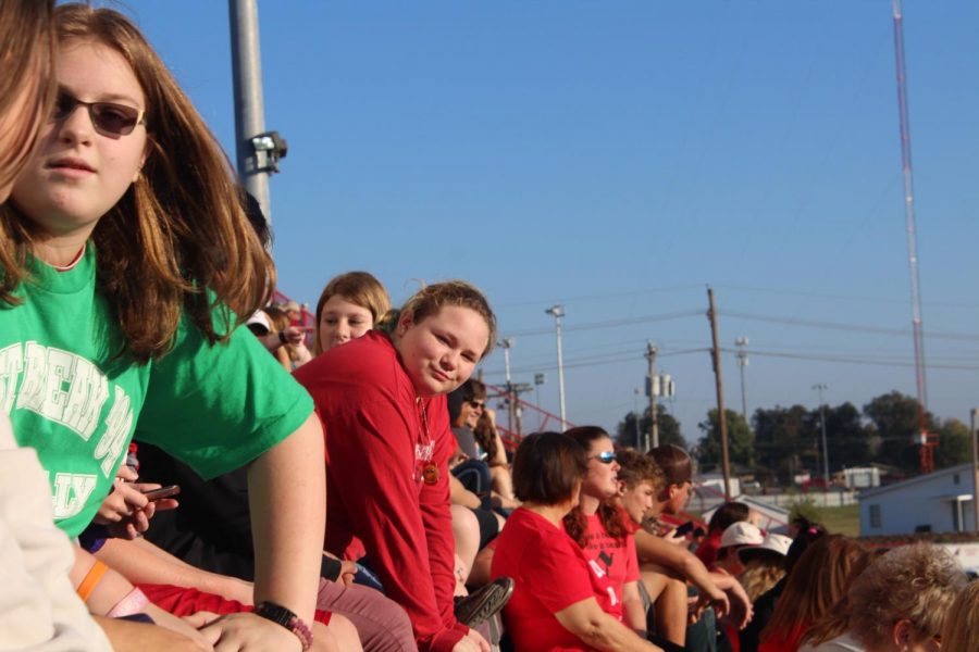 Students gather Friday at Halliburton Stadium to watch the Pride of Oklahoma perform.