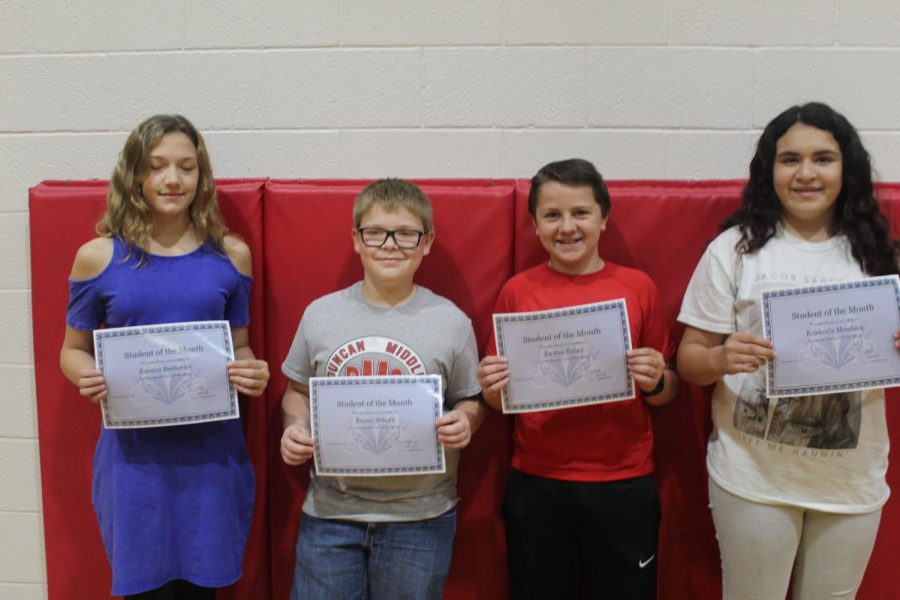 Seventh-grade students of the month are Kendra Barbarick, Emory Schulz, Jordan Talley and Kimberly Mendoza.