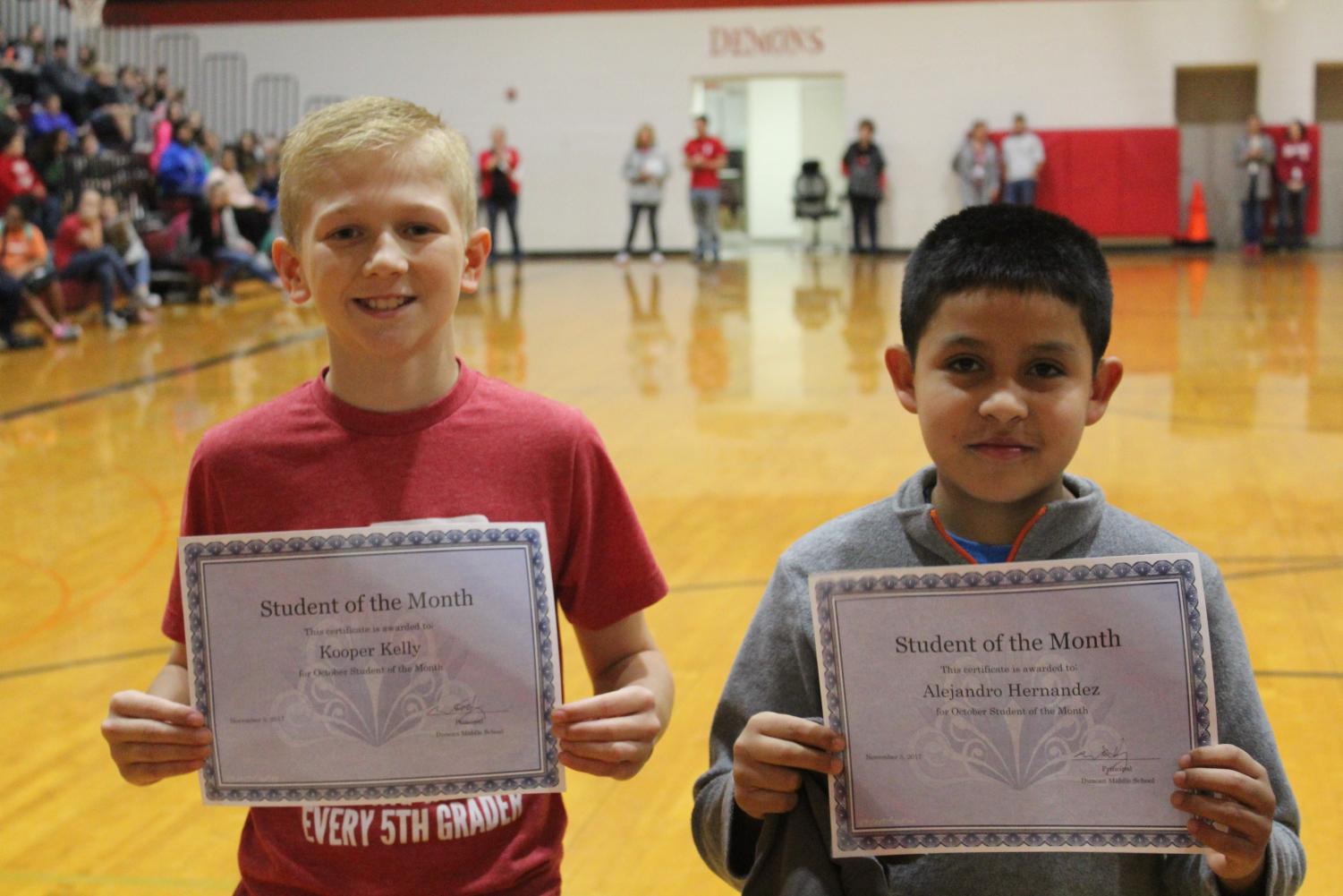 Kooper Kelly and Alex Hernandez were a few of the students recognized as students of the month for October.