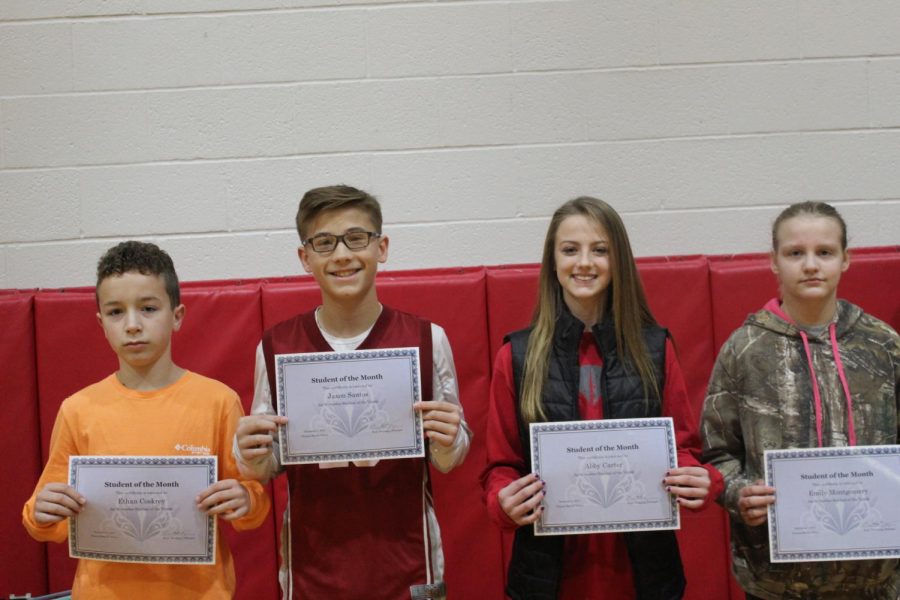 Seventh grade students of the month for November include Ethan Coskrey, Jaxon Santos, Abby Carter and Emily Montgomery.