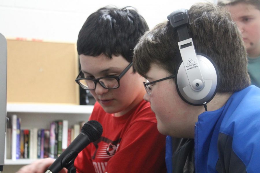 Jude Turkett and Landen Mowdy work on a podcast, which has been a New Years resolution for them.