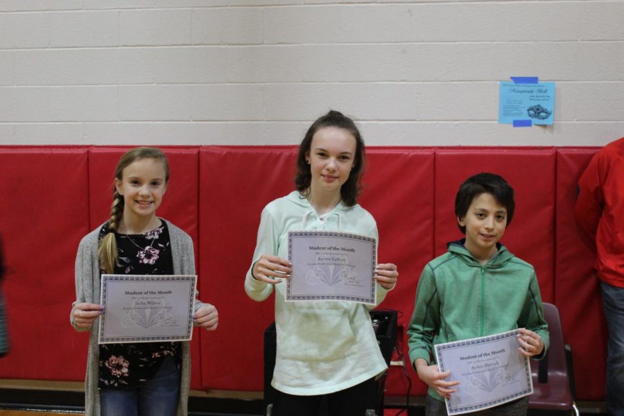 Sixth-grade students of the month for February include Julia Wilson, Jaycee Lohrer and Ayden Belveal.