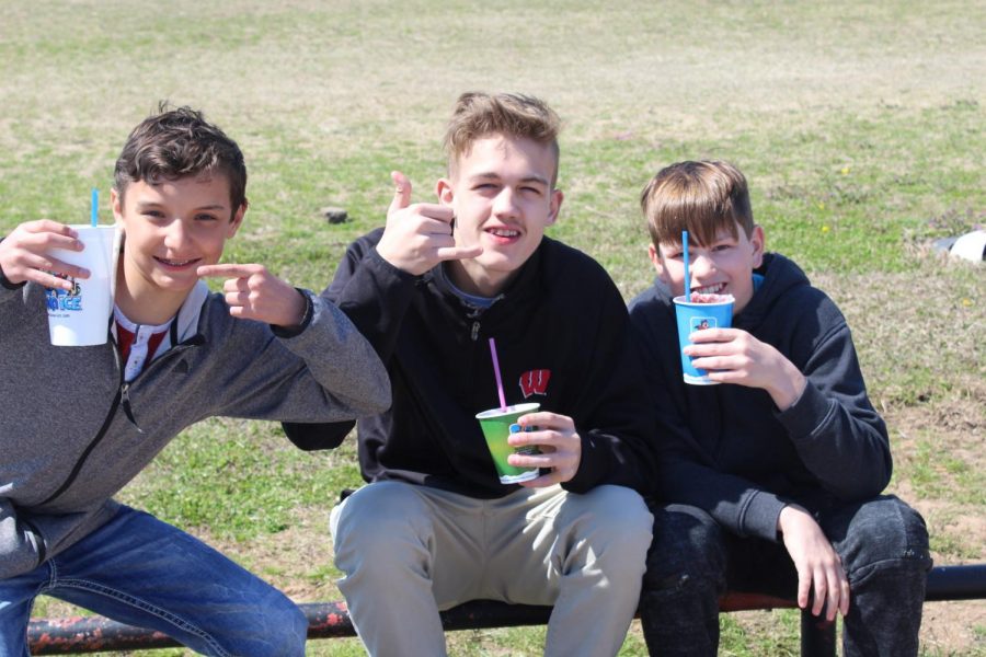 Xavier Mikes, Landen Griffin and Blake Haney pose with their snow cones.