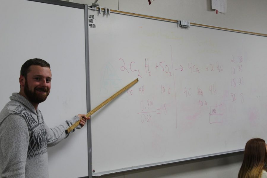 Eighth-grade science teacher Davis Loafman teaches class.