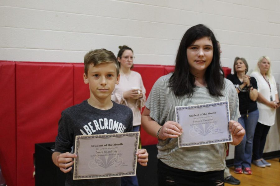 Noah Spaulding and Morgan Hampton were two of the seventh-grade March students of the month.