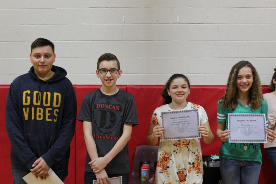 Bryson White, Tyler Eades, Madison Caldwell and Whitley Brown were the seventh-grade April students of the month.