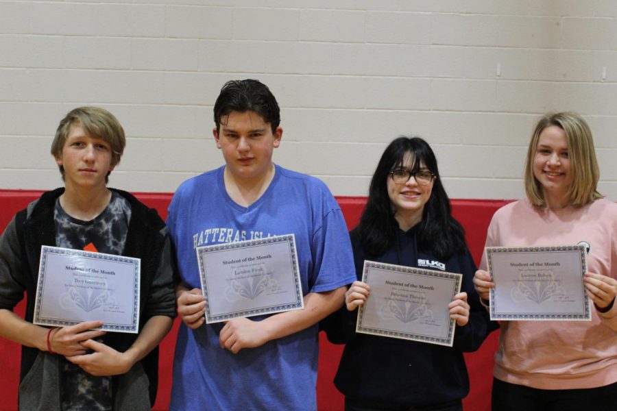 Trey Guernsey, Landon Funk, Brianna Thomas and Lauren Buben were the eighth-grade April students of the month.