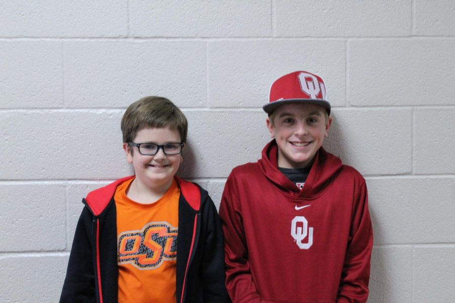 Sixth-grade students show their preferences in the Bedlam rivalry. Today was Bedlam Hat Day at Duncan Middle School