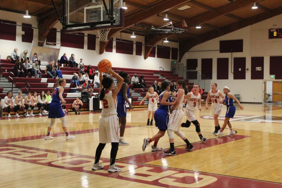Eighth-grade Girls Basketball runs an inbound play