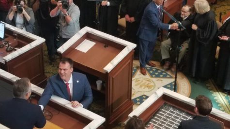 Gov. Kevin Stitt prepares to deliver his State of the State address.