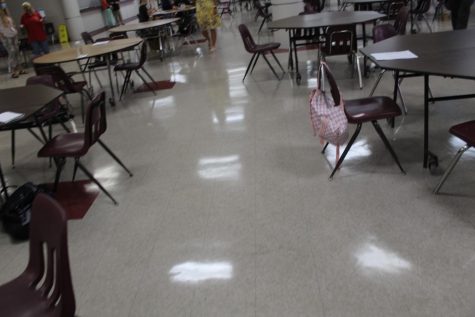 The cafeteria stands mostly empty at the end of breakfast on the first day of school. Free breakfasts and lunches are being provided through December.