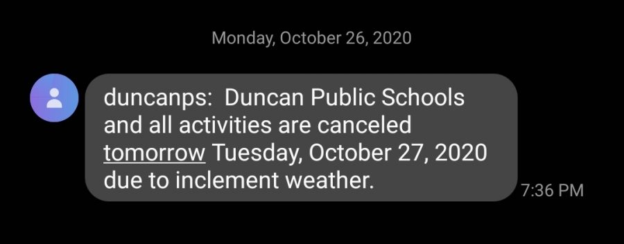 Duncan Public Schools announced the cancellation of classes on Tuesday.