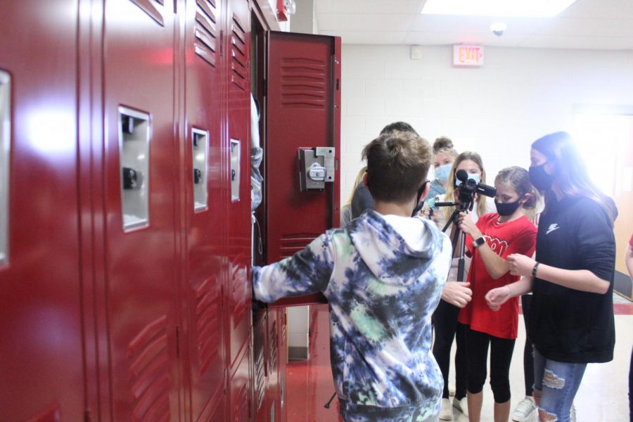 Seventh-grade students film a short skit as part of Anti-Bullying Week.