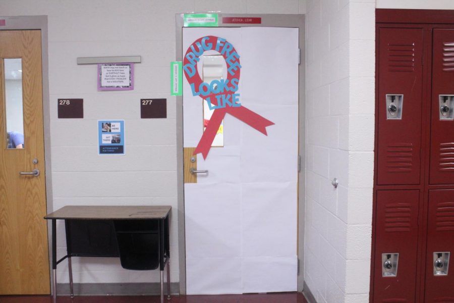 Mrs. Leirs first hour competes in the door decorating contest 