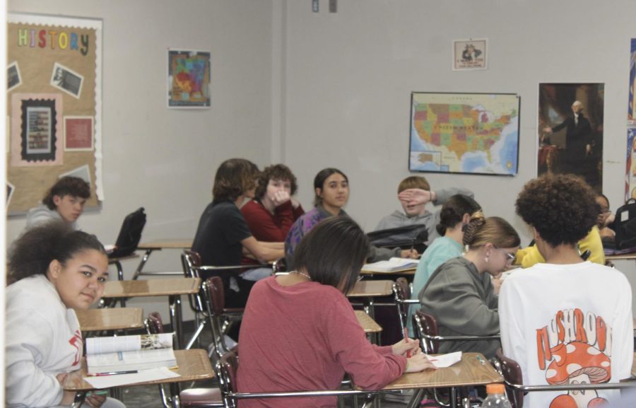 Eighth-grade students learn in class in mid-January. The third quarter of the school year started in January.
