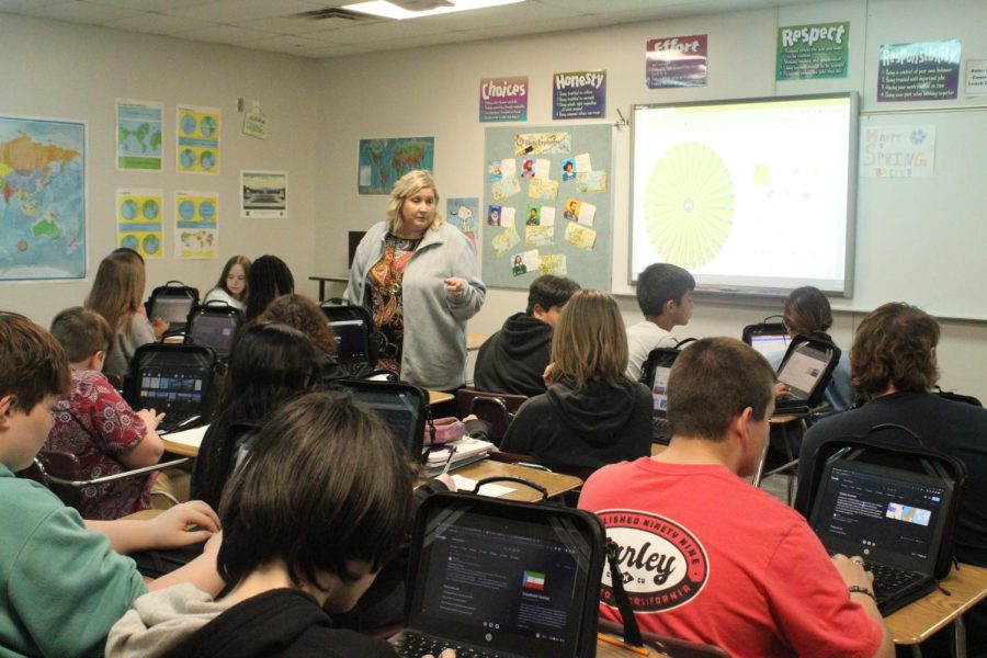 Tammy Sparks teaches in one of the seventh-grade social studies classes at DMS.