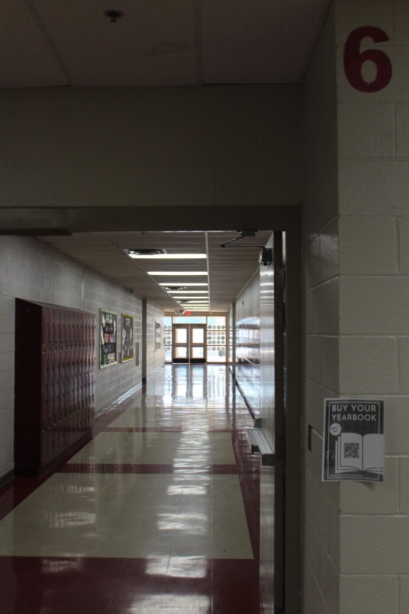 The 6th grade hallway stands empty during class.
