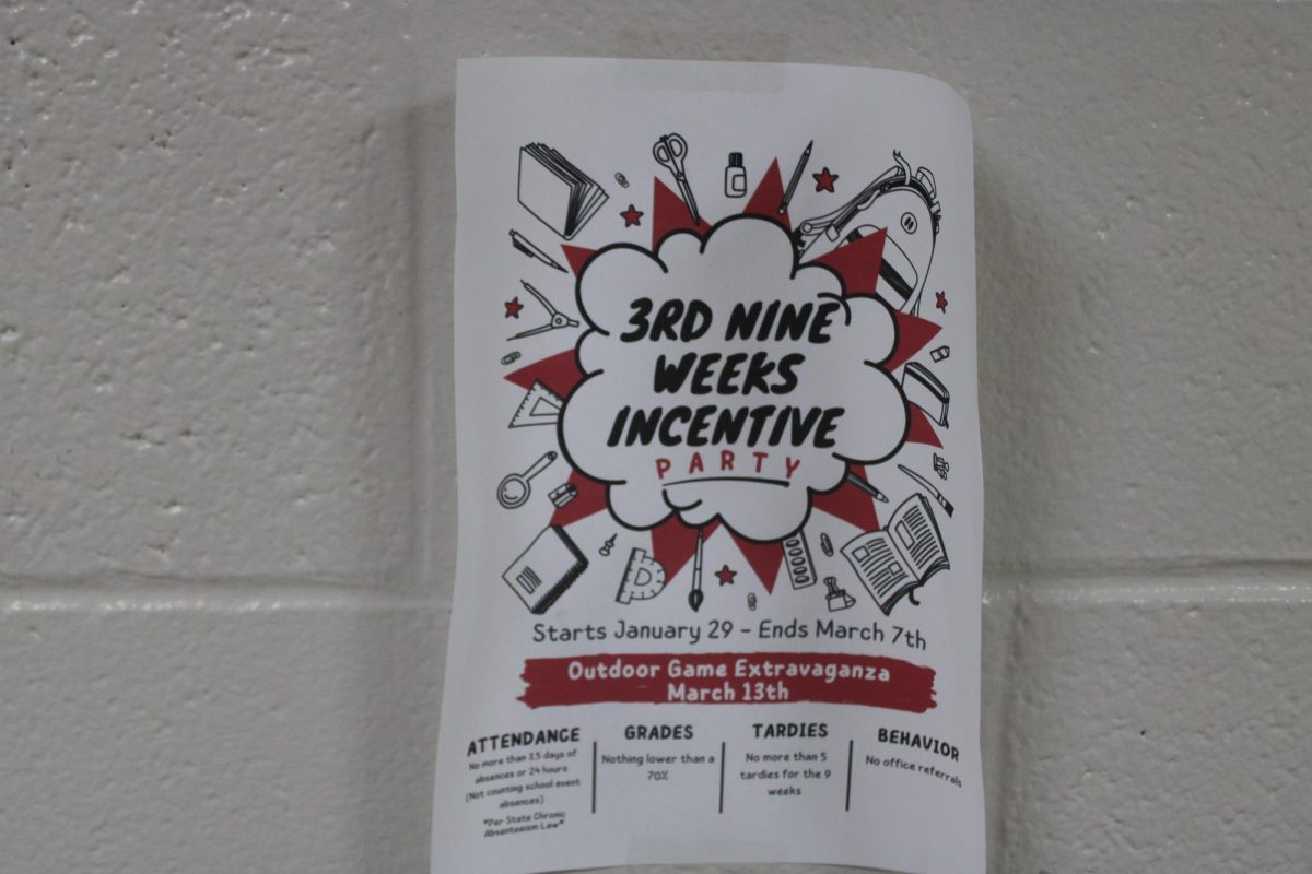 A poster for the upcoming third nine weeks incentive party hangs on the wall outside Rosie Castles STEM classroom.