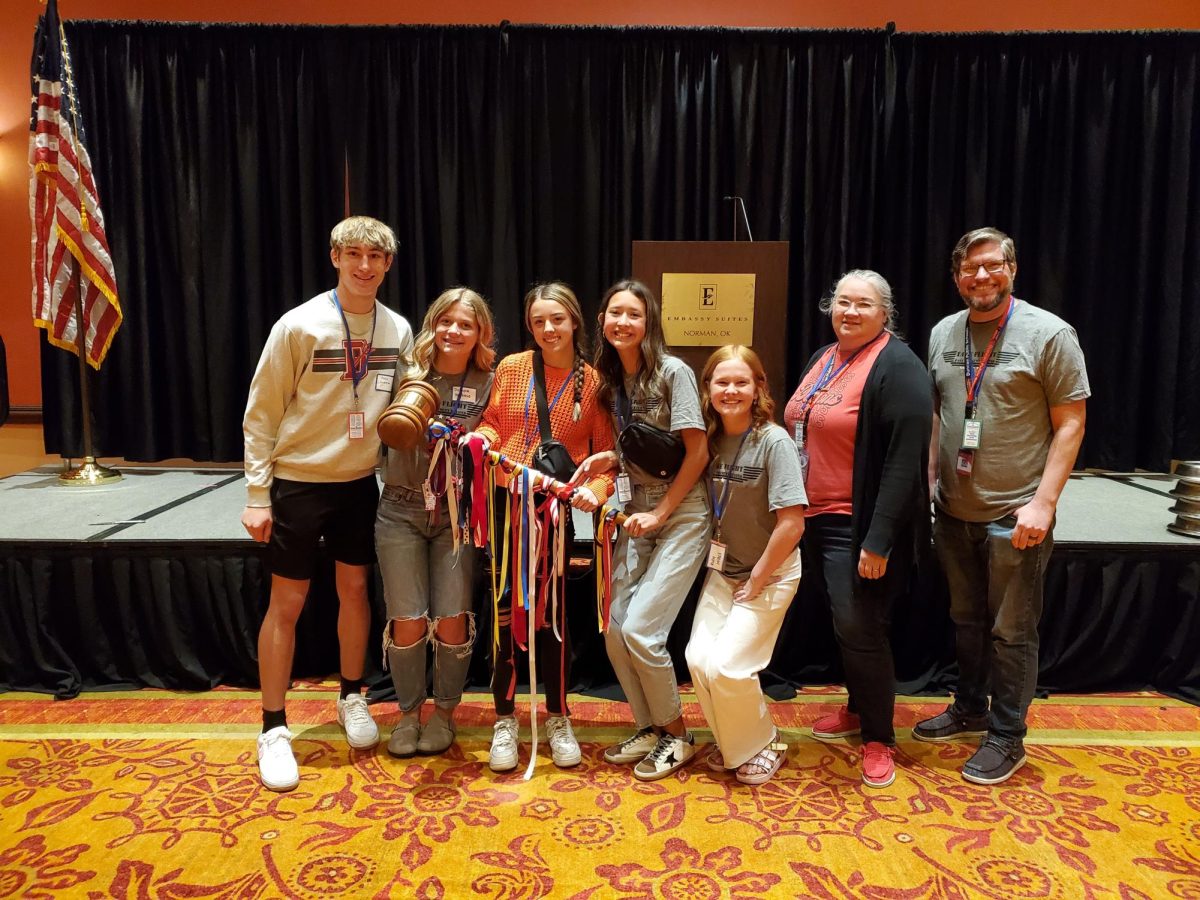 Duncan Middle Schools NJHS offices and sponsors take a photo at the state NJHS conference earlier this month.