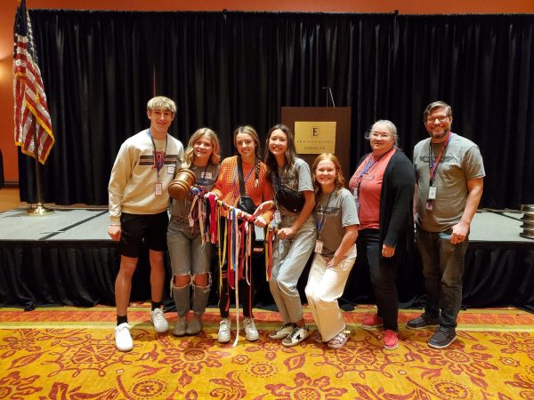 Duncan Middle Schools NJHS offices and sponsors take a photo at the state NJHS conference earlier this month.