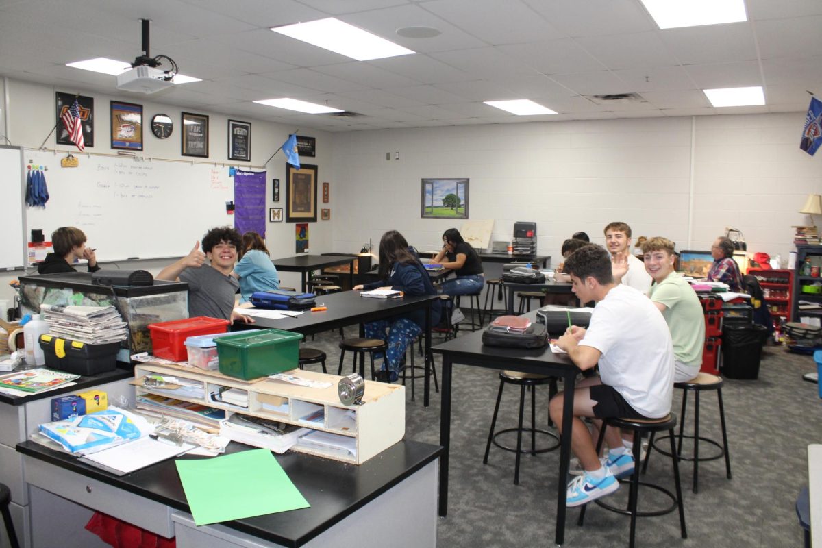 Students work during science class.