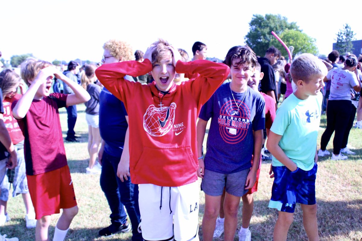 Seventh-grade students line up during the school's first fire drill of the school year.