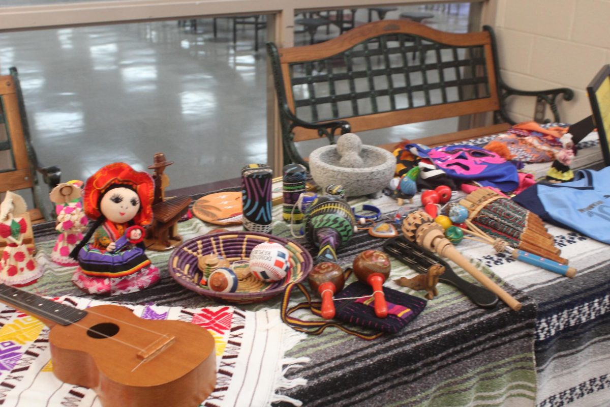 The History Club has a table set up for National Hispanic Heritage Month.