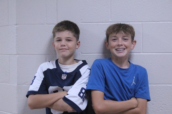 Cannon Atchley (left) and Parker Sanders pose for a photo during an interview about Academic Team.