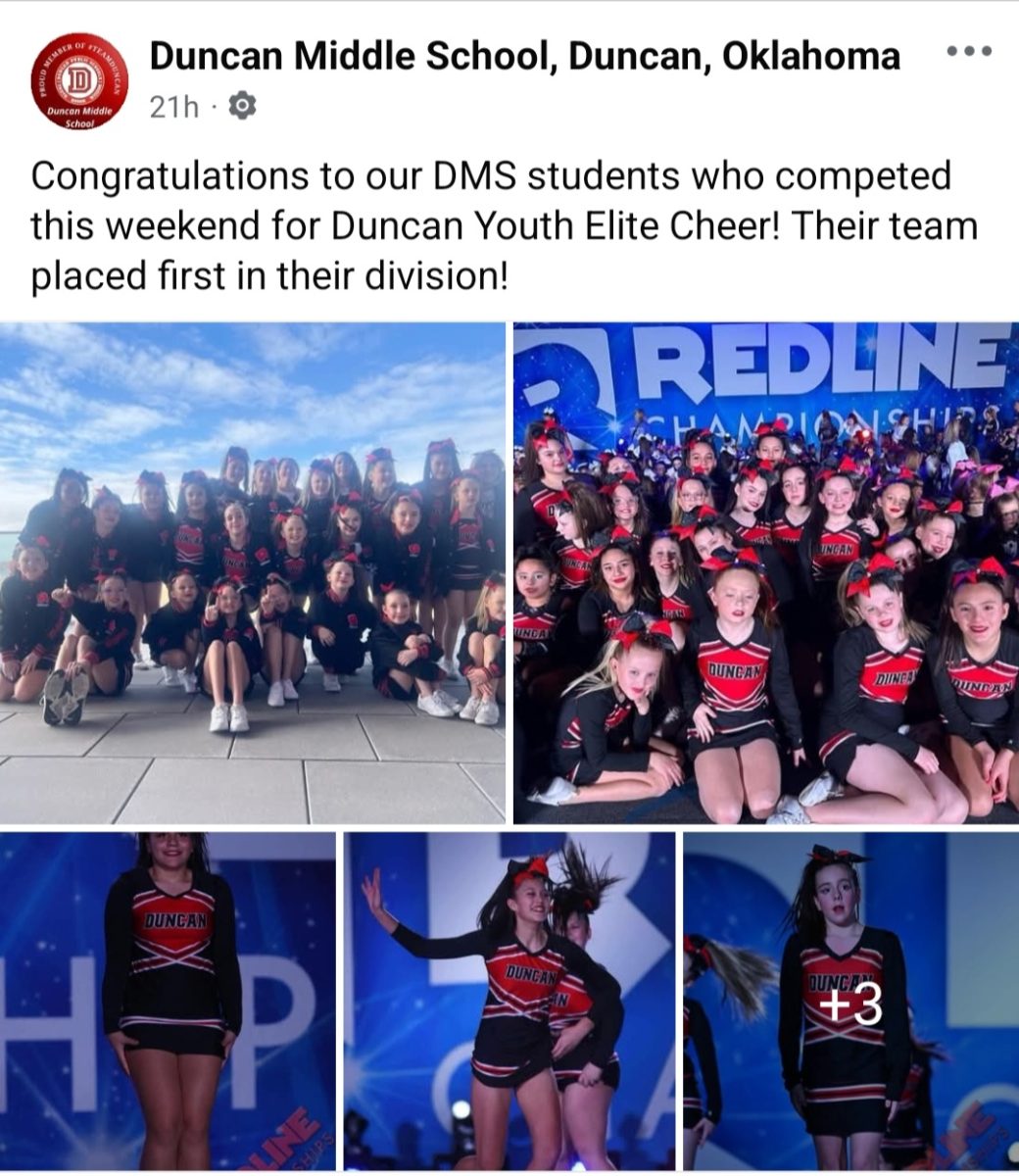 Duncan Public Schools posted on the DPS Facebook about the cheer group's first success this season.