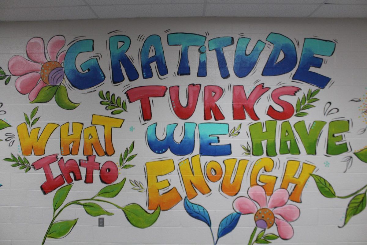 A mural on a wall at DMS reflects the appreciation students and teachers have for Fall Break.