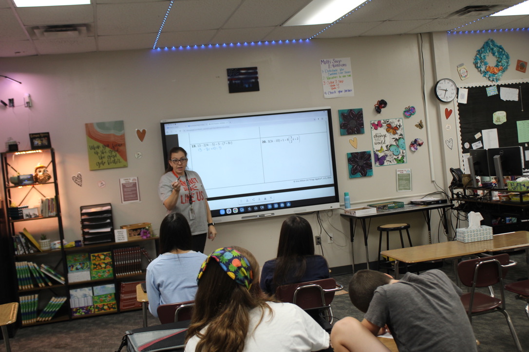 Melanie Harris teaches her seventh-grade math students. Harris is new to DMS this year.