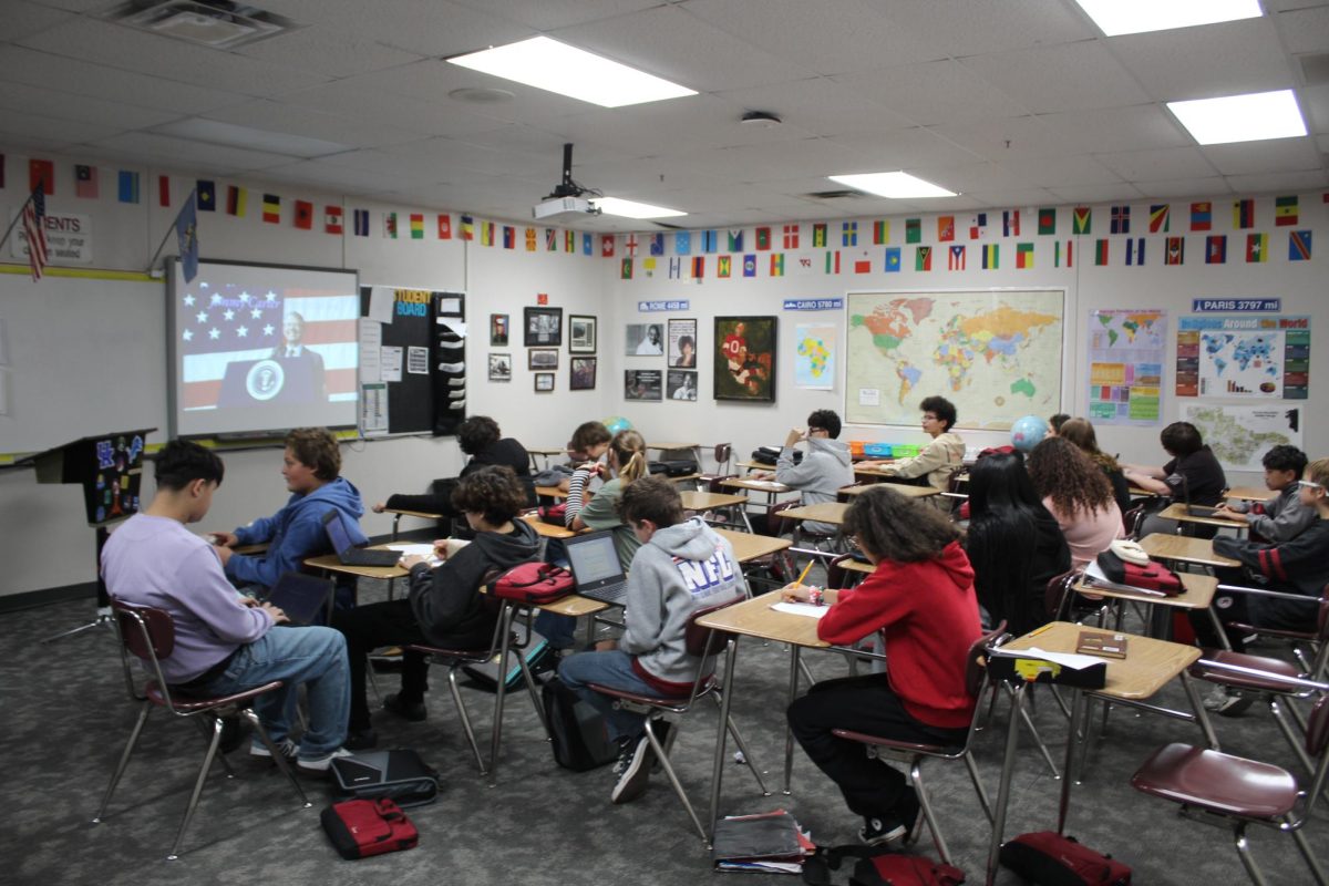Students learn about civics in Chuck Wagner's class.