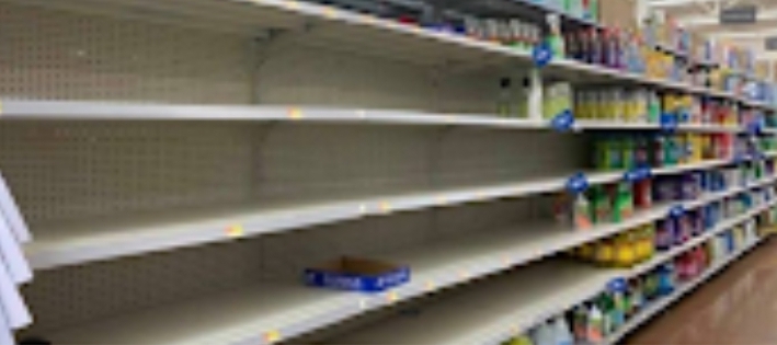 Walmart shelves stand empty during the winter storm that came in at the end of January.